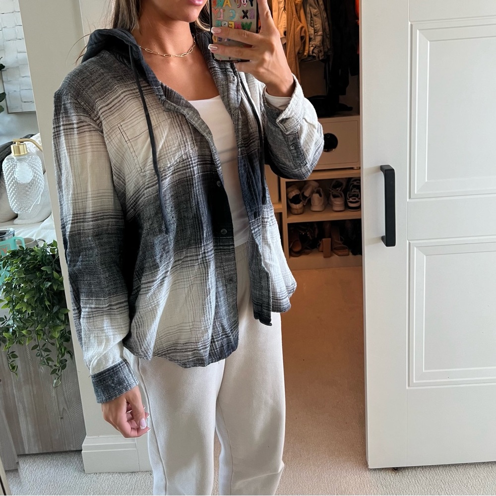 Gray and white flannel